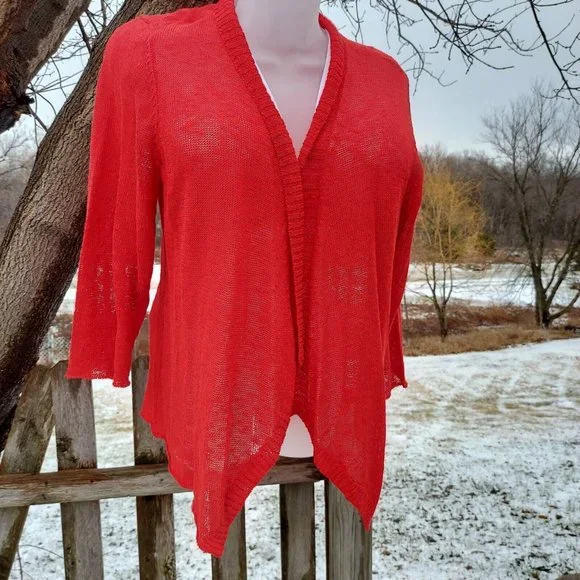 NWT EILEEN FISHER WOMAN 3X Melange Linen Grain Cascading Front Textured Cardigan - Picture 4 of 16